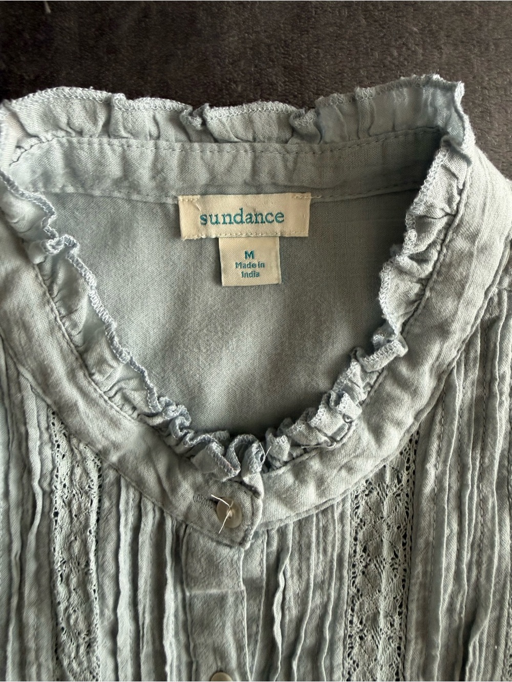 Sundance Luella Victorian Long Sleeve Button Down Top Size M Light Blue Bohemian - Picture 11 of 14
